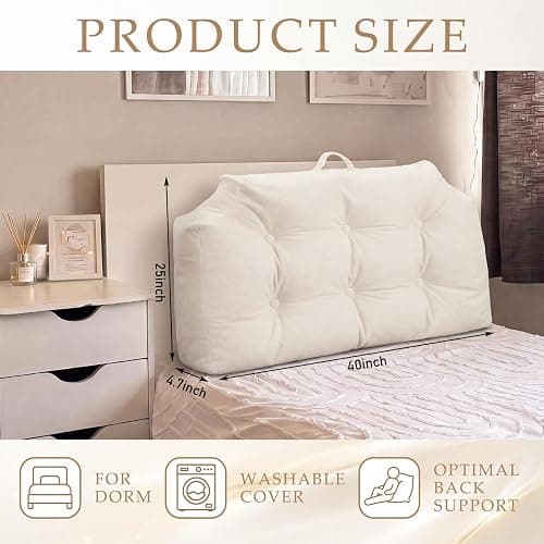 Cinnvoice Portable Headboard Pillow with Handle Twin/Twin XL Dorm Headboard Bed Pillows Removable Chenille for Dorm Room Supplies Housewarming Gift (Cream White) thumbnail 2