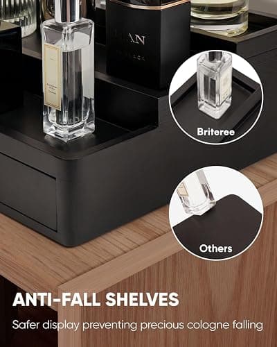 BRITEREE Cologne Organizer for Men, 3 Tier Wooden Cologne Stand with Drawer Storage and Hidden Compartment, Perfume Display Holder for Dresser, Great Gifts for Men and Women Valentine, Black thumbnail 9