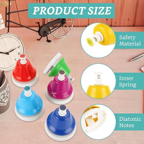MUXHEL 8 Pcs Rainbow Desk Bells, 8 Notes Diatonic Metal Musical Bells, Musical Bells Musical Learning for Musical Teaching Church thumbnail 4