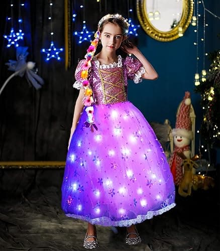 Letsglow Light Up Girl Princess Costume Dress for Birthday Cosplay Party Outfit Purple Princess Dress Up thumbnail 7