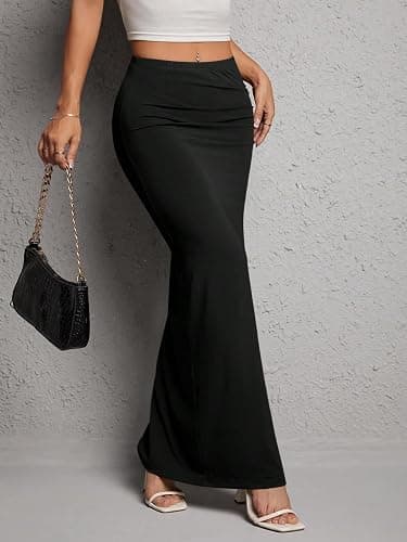 GORGLITTER Women's Split Thigh Ruched Bodycon Maxi Skirts Sexy Skinny Clubwear Long Skirts thumbnail 2
