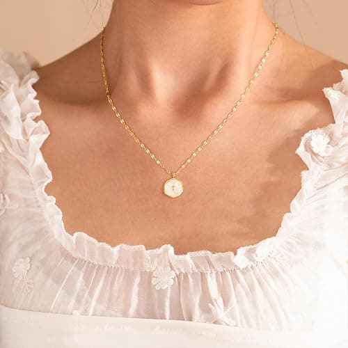 Patwes Cross Necklace for Women Dainty 14K Gold Plated Cross Coin Necklace Simple Round Disc Pendant Minimalist Cute Charm Everyday Religious Jewelry Gifts thumbnail 6