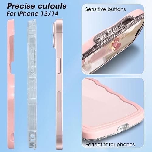 ORDA for iPhone 13 case for iPhone 14 case Cute Wave Frame Curly Shape Shockproof Hard PC Phone Cover for Women and Girls Compatible with for 6.1 inchs Pink thumbnail 3