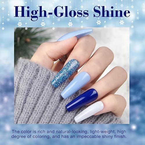 AZUREBEAUTY Dip Powder Nail Kit Winter White Navy Blue Glitter 4 Colors Acrylic Dipping Powder Liquid Set with Base/Top Coat Activator for French Nail Art Manicure DIY Gift for Women thumbnail 8