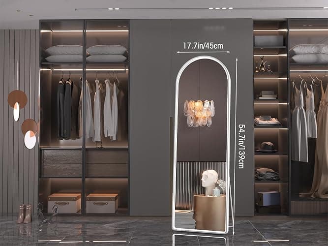 Hasipu 55" X 18" Full Length Mirror with Lights, White Frame Arch Led Mirror Full Length and 3 Colors Temperatures & Brightness Adjustable,Light Up Mirror Full Body for Bedroom Cloakroom Living Room thumbnail 2