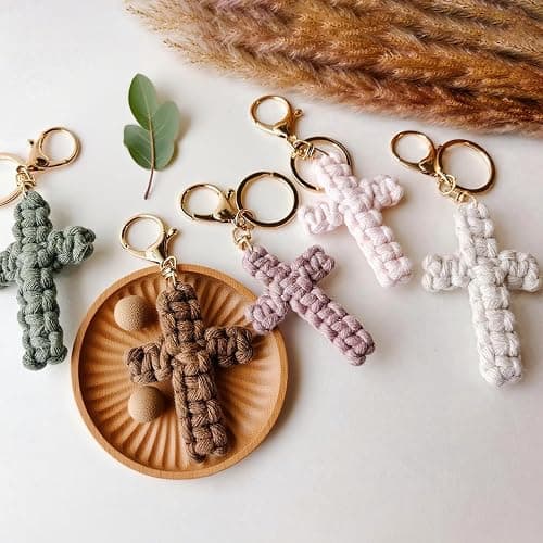 Macrame Cross Keychain,Jesus Key Chain Christian Car Accessories Handmade Soft Cross Keychain Boho Decor for Women Men Gifts thumbnail 5