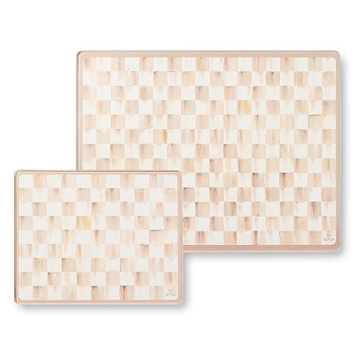 MACKENZIE-CHILDS Set of 2 Tempered Glass Cutting Boards, Countertop Cutting Boards, Brown-and-White Mocha Check - Image 1