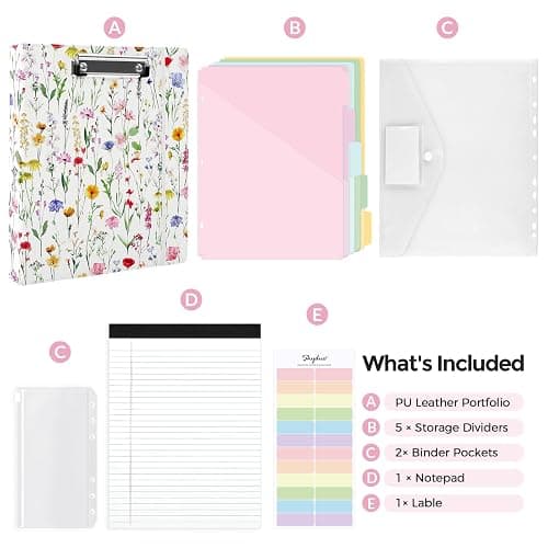 SKYDUE 1 Inch 3-Ring Binder with Clipboard, PU Binder with 5 Dividers, Notepad, Stickers & Pockets for Work and School - Aesthetic Binder (Letter Size) thumbnail 4