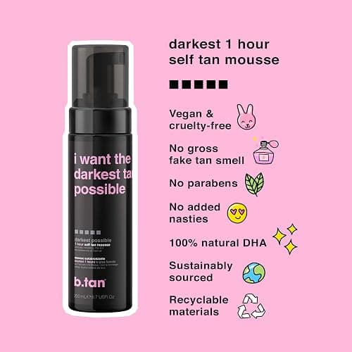 b.tan Dark Self Tanner Kit | Get The Darkest Tan Possible Bundle - Best Dark Self Tanning Mousse w Mitt Applicator, 1 Hour Sunless Tanner, Fast Bronzing Glow, No Fake Tan Smell, Vegan, 6.7 Fl Oz thumbnail 3
