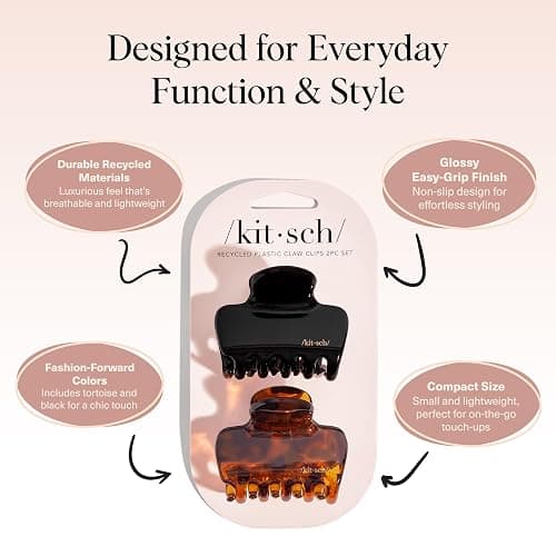Kitsch Medium Claw Clips for Women - Strong Hold & Stylish Glossy Puffy Design Hair Accessories | Half-Up or Full Updos | Ideal Gifts for Women - 2pc Set, Black & Tort thumbnail 4