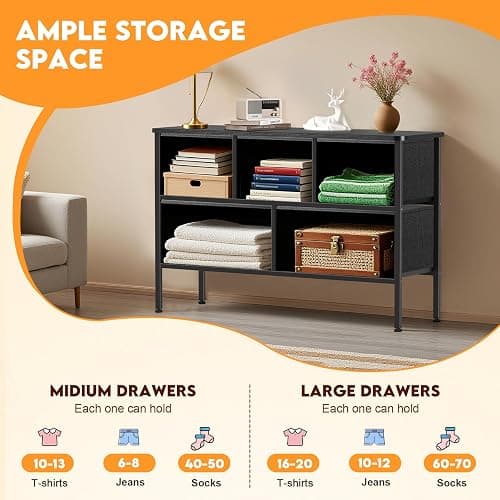 Sonharlar Curved Profile Dresser for Bedroom, Chest of Drawers, 5 Storage Drawers Organizer Unit, Black Dresser with Fabric Bins for Closet, Living Room, Kid Room (Charcoal Black) thumbnail 6