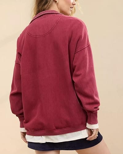 Gacaky Sweatshirt for Women Oversized Henley Neck Pullover Top Fall Outfits | Oversized Silhouette, Quilted Placket Detail, Henley Sweatshirt, Comfort Soft Sweaters, Fall Winter Fashion Outfits Clothes thumbnail 3
