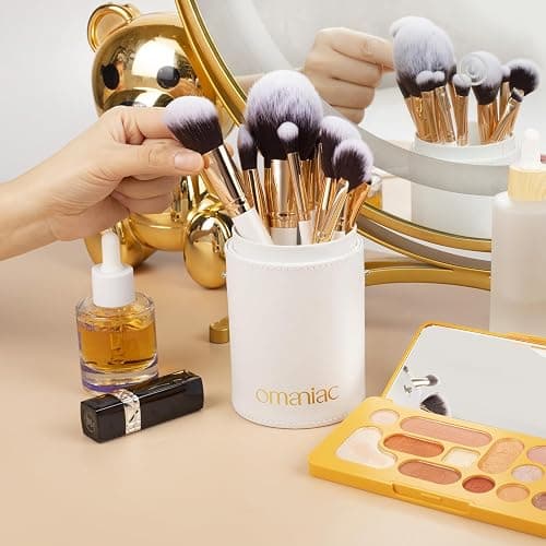 OMANIAC Makeup Brush Set Professional, 12 Pearlescent Wood Handle Makeup Brushes, Premium Cruelty-Free Synthetic Fiber Hair, Travel Make up Brushes Set with Case (White). thumbnail 2