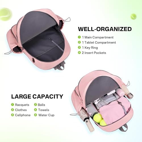 JKAOO Tennis Bags for Women, Waterproof Tennis Sling Crossbody Shoulder Backpack Holds 2 Rackets, Tennis Racket Bag for Pickleball Badminton thumbnail 8