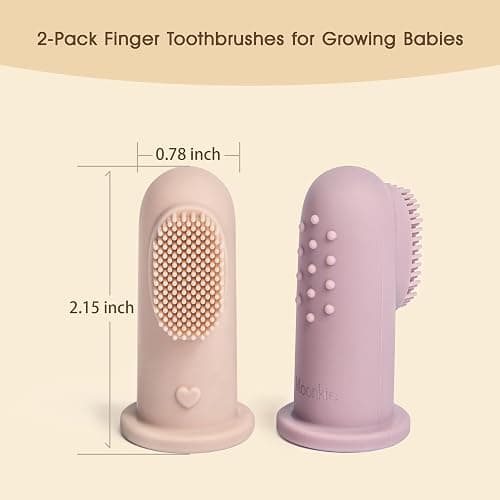 Moonkie Brosse à Dent Bebe, Lot de 2 - Brosse Bébé Doigtier Silicone, Soin Bebe Sans BPA, Brosses à Dents Doux et Confortable, Brosse Bébé, pour 3 Mois+(Blush/Violet clair) thumbnail 2