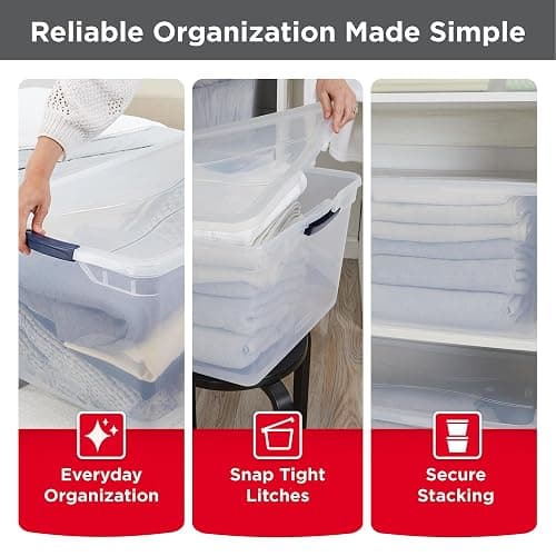 Rubbermaid Cleverstore 71 Qt Clear Storage Bins with Lids, 4-Pack, Stackable, BPA-Free, Made in USA thumbnail 4