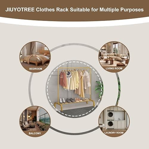 JIUYOTREE Metal 43.3 Inches Garment Rack with Bottom Shelf Clothing Rack for Hanging Clothes Coats Skirts Shirts Sweaters Gold thumbnail 5