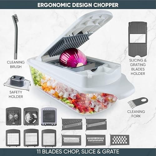 RüK Vegetable Chopper Slicer Onion Chopper Dicer, Multi 22-in-1 Veggie Mandoline Slicer Food Chopper Cutter for Tomato Fruit with Lemon Squeezer, E-Recipe, 11 Blades, Egg Separator & Slicer, Container thumbnail 5
