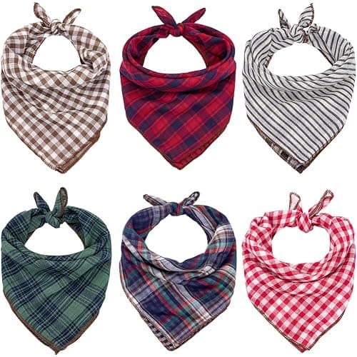 Christmas Dog Bandanas, 6PCS Plaid Holiday Dog Bandanas for Boy Girl, Washable Reversible Cotton Bibs Scarf, Adjustable Square Pet Kerchief Birthday Christmas Gift for Small to Large Dogs Puppy Cats - Image 1
