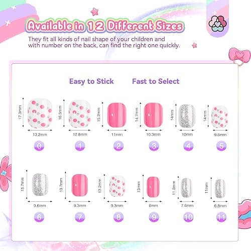 SAVILAND 168Pcs 7 Pack Press on Nails for Kids Children Fake Nails Stick on Nails Pre-glue Full Cover Glitter Gradient Color Star Short Acrylic Nail Tips Nail Art Christmas Easter Gifts for 8-12 Year thumbnail 5