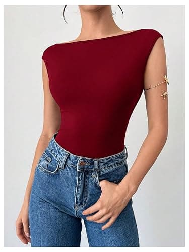 Milumia Women Sexy Open Back Tank Top Bodysuit Boat Neck Sleeveless Party Leotards thumbnail 2