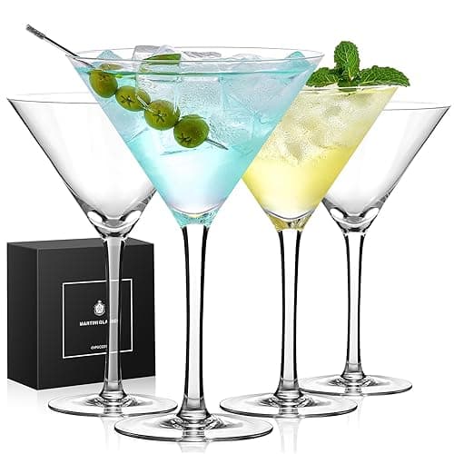 Qipecedm Martini Glasses Set of 4, 9 oz Crystal Cocktail Glasses, Hand Blown Crystal Martini Glasses for Espresso Martini, Cosmopolitan, Gimlet, Home Bar, Party, Martini Glassware Gift Set (Stem) - Stem - 9 oz
