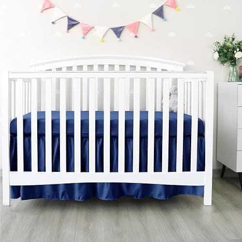 Biloban Crib Bed Skirt Navy 4 Sides Pleated Dust Ruffle Adjustable Fit Standard Crib Toddler Bed Skirts for Baby Boy or Baby Girl Crib Bedding, Navy Blue Crib Skirt Machine Wash thumbnail 4