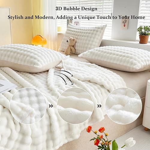 SHANNA Couverture 160x200cm, 450 GSM Épaisse Super Doux et Chaud Bulles Plaid en Velours de Lait, Fausse Fourrure Haute Qualité, Polyvalente Confortable pour Chambre Canapé Voyage thumbnail 4