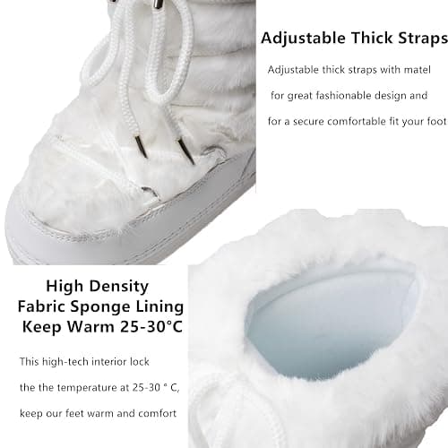 ZHENAIYISHENG Faux Fur Boots for Women - Fuzzy Fluffy Furry Water Resistant Snow Boots for Women - Anti-Slip with Cotton Sponge Lined and TPR Rubber Sole Black White Fur Boots thumbnail 5