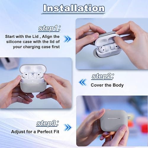 MATEPROX Compatible with AirPods Pro 3 Case with Keychain/Hand Strap, Airpod Pro 3rd Generation[2025] Silicone Protective Shockproof Headphone Cover Support Wireless Charging-Gray thumbnail 4