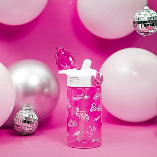 Zak Designs Barbie Sage Water Bottle For School or Travel, 16oz Durable Plastic Water Bottle With Straw, Handle, and Leak-Proof, Pop-Up Spout Cover (Barbie) thumbnail 11