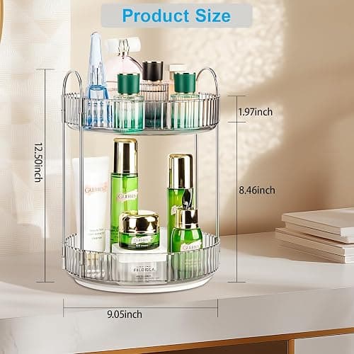 Niluks 360 Rotating Makeup Organizer, 2 Tier Lazy Susan Bathroom Counter Organizer, Skincare Organizers, Spinning Perfume Organizer & Vanity Organizer Countertop (Classic Grey, 2 Tier) thumbnail 3