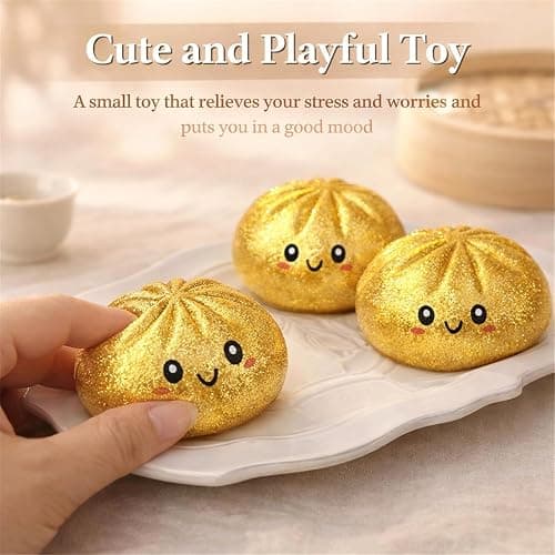 Dumpling Squishies,Glitter Dumpling, Glitter Squishy with Box,Easter Basket Stuffers (Gold) thumbnail 4