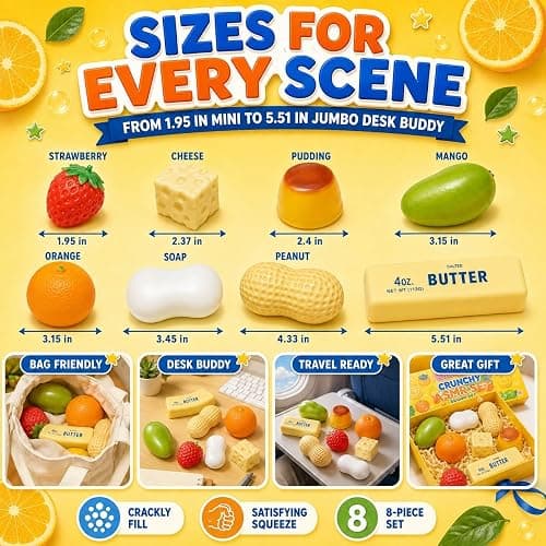 8 Pack Crunchy Squishy Set – ASMR Bead Filled Fidget Toys | Shape-Holding Slow-Rebound, Realistic Food Shape Slushy Squeeze Fidget Squishies – Stress Relief Gift for Kids & Adults thumbnail 6