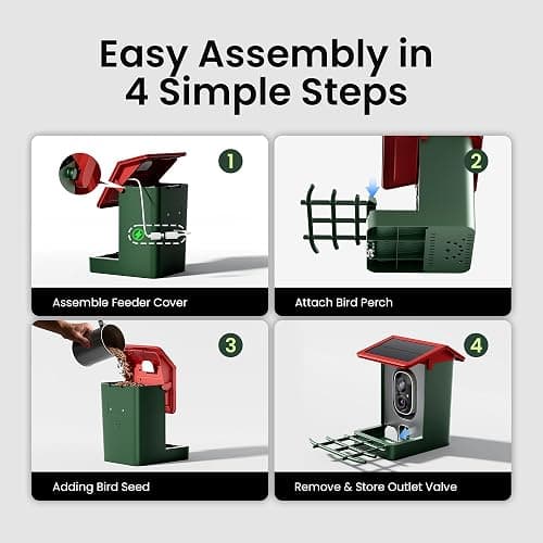 Smart Bird Feeder with Camera Solar Powered, 2K HD Video, AI Bird Species Identification, Instant Arrival Alerts, Weatherproof Design for Effortless Birdwatching, Best Gift for BirdLovers, Red thumbnail 6