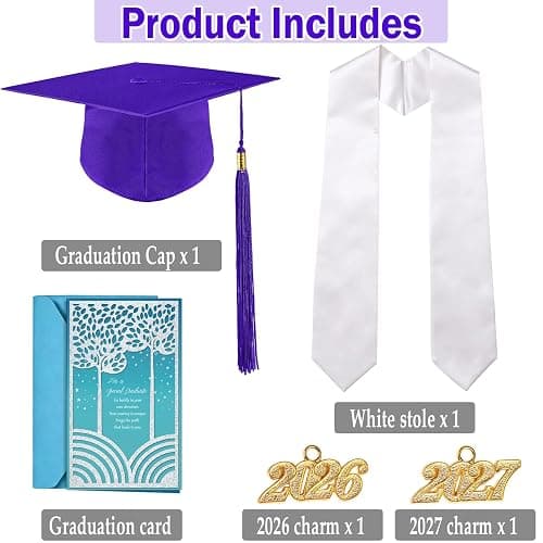 multiwins Graduation Cap, White Stole & Graduation Card Set - Adjustable Cap with 2026 Tassel for High School & Bachelor thumbnail 2