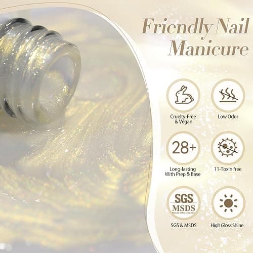 Born Pretty Vernis Gel Semi-Permanent Nacré, Vernis à ongles en Perle Spirale Rose Blanc Bleu Pearl Effet Sirène Brillant Vernis avec Fil UV LED Soak Off Nail Art, 7ML 6PCS - 7ml - Rose Blanc Bleu Perle 6pcs thumbnail 8