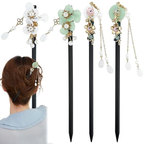 4 Pcs Japanese Chinese Hair Stick Retro Wooden Hairpin Flower Hair Chopsticks Vintage Hanfu Pins Headdress Classic Hair Fork for Long Hair Women - Image 1