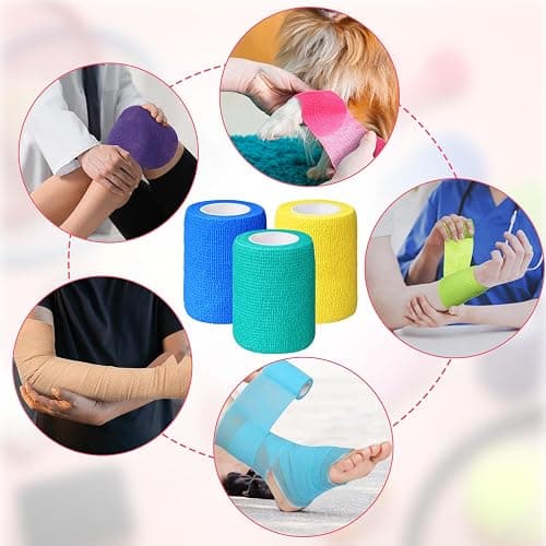 Treela 64 Pack 3" x 5 Yards Self Adhesive Cohesive Bandage Wraps, Elastic Breathable Athletic Tape, Flexible Self Adherent Bandage Rolls for Wrist, Ankle, Fingers, Sports & Pets (Multicolor) - Multi Color - 3 Inch X 5 Yard thumbnail 4