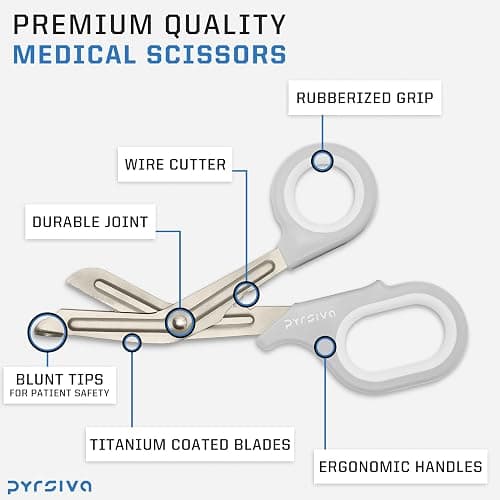 PYRSIVA Trauma Shears – 7.5" Titanium-Coated Stainless Steel Bandage Scissors for Nurses, EMTs & Doctors | Professional Medical Shears for First Responders & Wound Care thumbnail 3