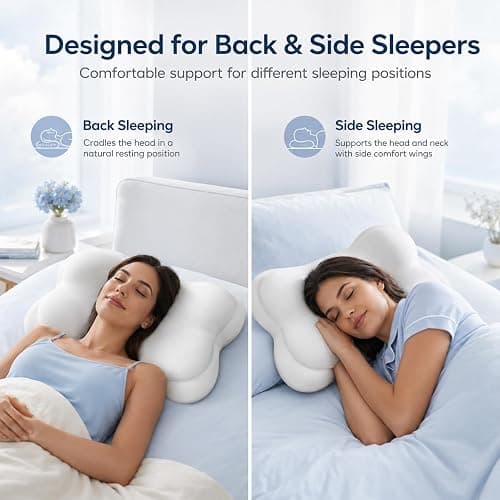 SXIOQI Cloud Pillow Mellow Cloud Align Pillow Ergonomic Memory Foam Cervical Support Pillow for Side, Back & Stomach Sleepers with Breathable Washable Cover, Dual Height Comfort, White, 2 Pack thumbnail 2