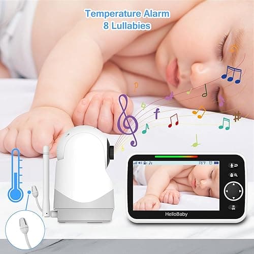 HelloBaby Monitor with Camera and Audio, 5'' Large Screen with 3500mAh Battery, Remote Pan-Tilt-Zoom Camera, Two-Way Talk, ECO-Mode, Auto-Night Vision, Range up to 960ft and No WiFi - HB6250 thumbnail 6