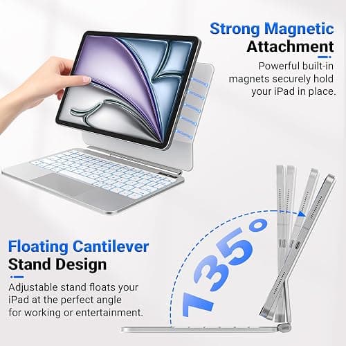 Emoonland Magic Keyboard iPad Air 11-inch (M4 2026/M3 2025/M2 2024 | iPad Pro 11" (1st/2nd/3rd/4th Gen) Floating Cantilever Stand with Stylus Pen Keyboard Case for iPad Air 10.9“(5th /4th Gen) thumbnail 3