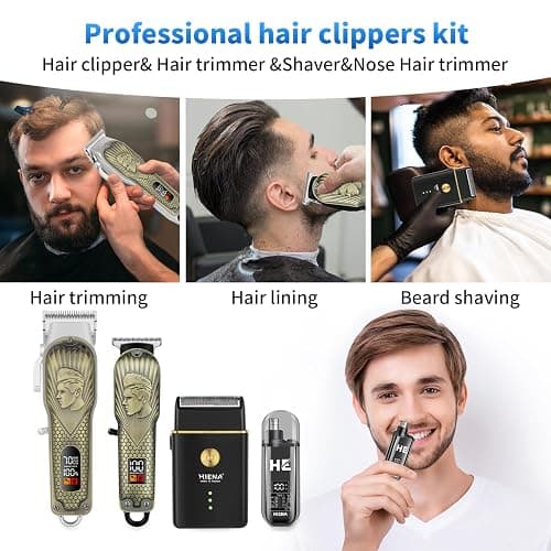 HIENA PRO Professional Hair Clippers for Men, Cordless Hair Clipper for Barber Clippers and Trimmer LED Haircut Set with Foil Shaver, Nose Trimmer, Rechargeable Clippers for Men thumbnail 4