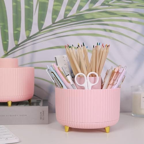 SKYDUE 360 Rotating Multipurpose Organizer - Cute Rotating Pen Holder with 5 Slots for Art Supplies, Office, School, Home thumbnail 2