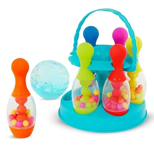 B. toys – Let's Glow Bowling! – Multicolored Six Pin Toy Bowling Set with Flashing Light – Up Ball & Carrying Caddy for Kids – 2+ Years
