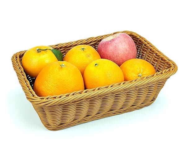 12" Poly Wicker Bread Basket, Hand Woven Food Storage Room Organizer, Fruits, Vegetables and Snacks Tabletop Food Serving Basket, Restaurant, Hotel Service, Brown thumbnail 4