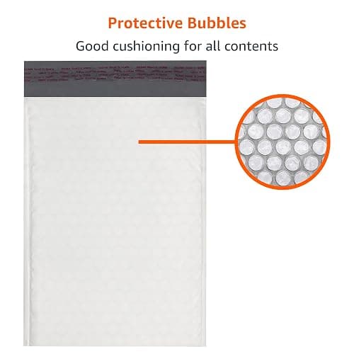 Amazon Basics Poly Bubble Self-Seal Mailers, Tear and Water Resistant Shipping Bags, 6" x 10", White/Grey, 50-Pack thumbnail 4