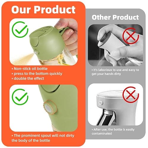 TrendPlain 16oz/470ml Glass Olive Oil Sprayer for Cooking – 2 in 1 Olive Oil Dispenser Bottle for Kitchen Gadgets and Air Fryer Accessories, Salad, BBQ - Green thumbnail 7