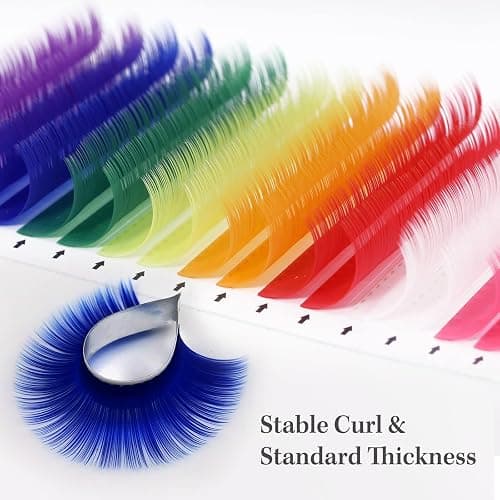 MERETON 16 Rows Colored Lash Extensions White Pink Red Golden Yellow Green Blue Purple Mix Color 0.05mm D Curl Individual Single Eyelash Extensions colored lashes extensions（0.05 D 12mm) thumbnail 3